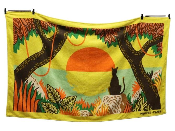 Hermès HERMES Beach Towel Pile Orange Auth ki6831M