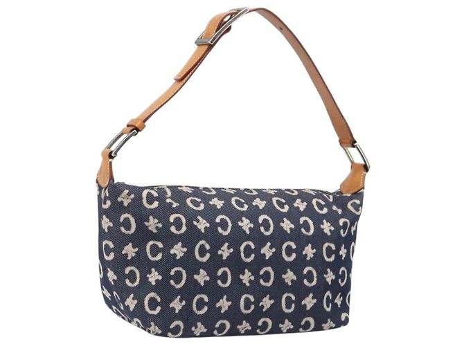 Céline CELINE Paris Macadam Canvas Shoulder Bag Denim Navy Silver Auth 203675A Silvery Navy blue