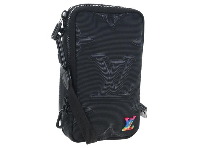 LOUIS VUITTON 3D monogram Double Phone Pouch Black M80141 LV Auth 203158M Nero