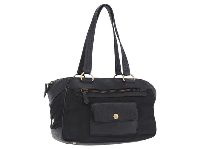 Bolsa de Ombro PRADA em couro e nylon Preto Dourado Auth am12600V