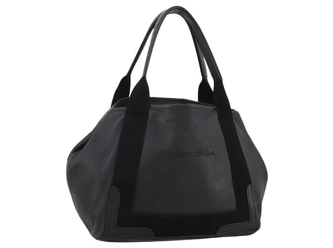 Borsa a mano BALENCIAGA Navy Cabas in pelle nera e argento 339933 Auth 204847 Nero