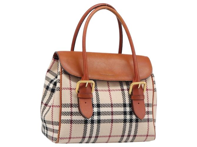 Sac à main BURBERRY Nova Check Canvas Beige Ton Or Auth 204621V