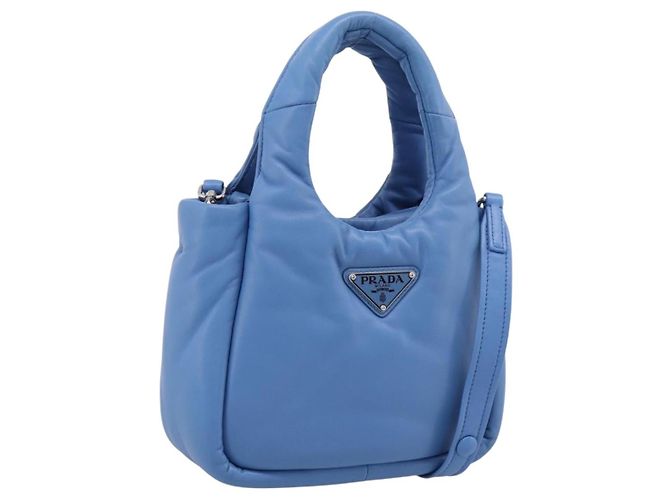 PRADA Handtasche aus Leder 2way Blau Silber Authentisch 204742SAM