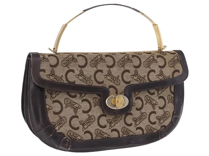 Céline Sac à main CELINE C Sulky Canvas Beige Gold Auth 204372 Doré