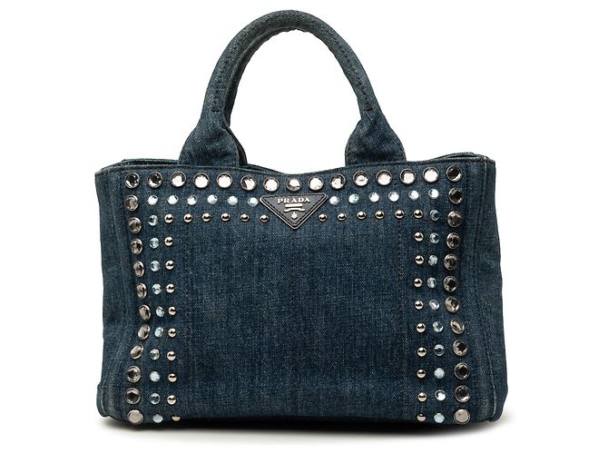 Blue Prada Small Denim Canapa Bijoux Satchel
