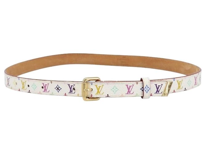 LOUIS VUITTON Monogram Multicolor Ceinture Carre Belt White M9272 Auth BA15567 Weiß
