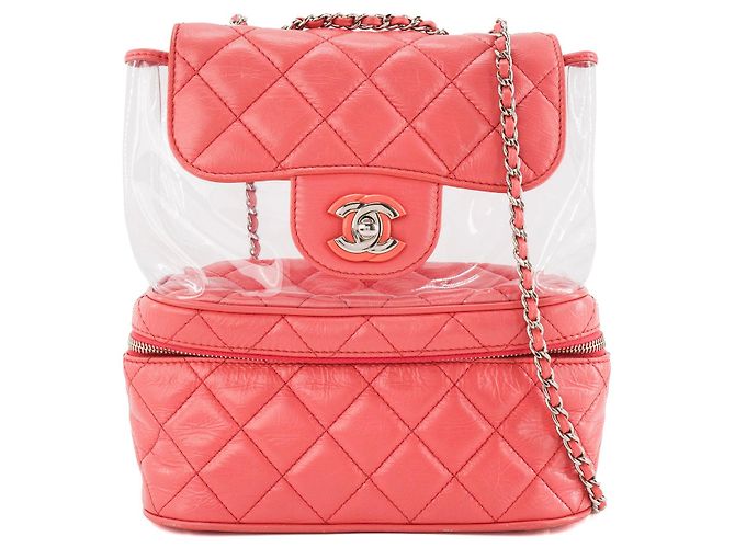 CHANEL - Bolsa de ombro Trendy CC Chanel em couro rosa e plástico transparente