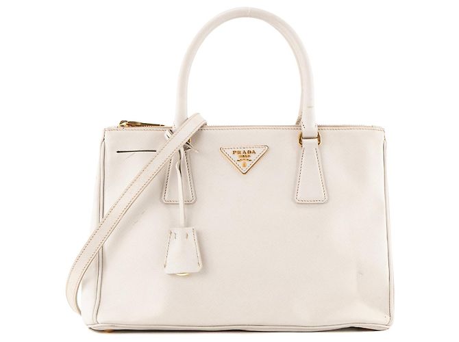PRADA - Bolsa de ombro Galleria Prada em couro granulado branco