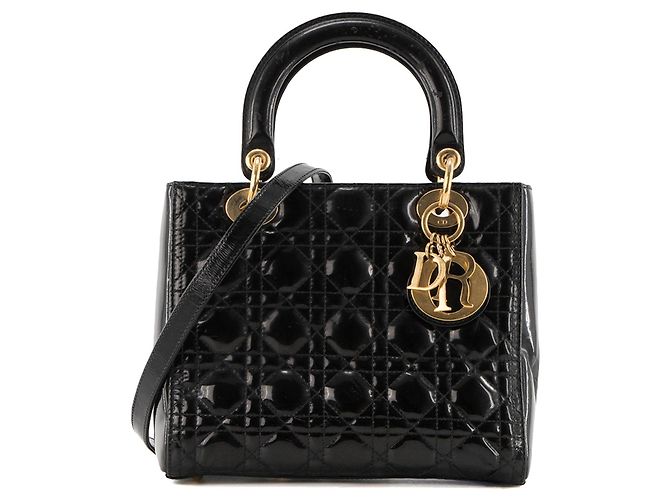 Autre Marque DIOR - Borsa a tracolla Lady Dior Medium in pelle laccata nera Nero