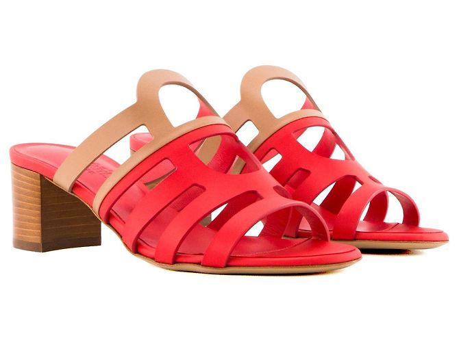 HERMÈS - Mules à talon Celena Hermès en cuir rose et marron (T36,5) Pink