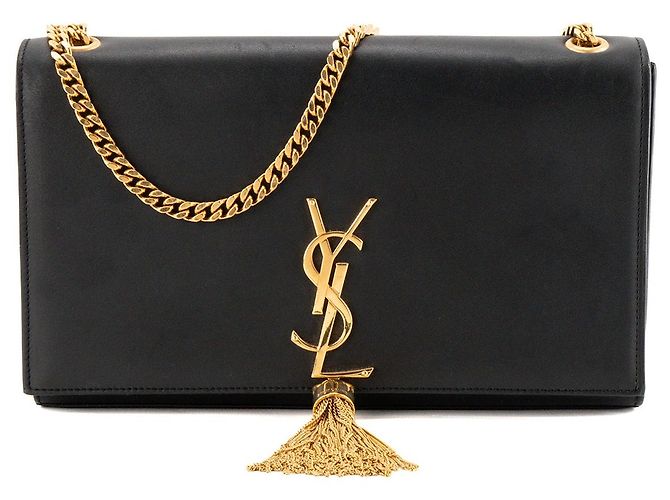 Autre Marque SAINT LAURENT - Borsa a tracolla Kate Pompon Medium Saint Laurent in pelle liscia nera Nero