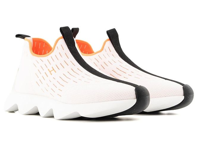 HERMÈS - Sapatilhas Eclair Hermès em lona branca e laranja (T37) Branco