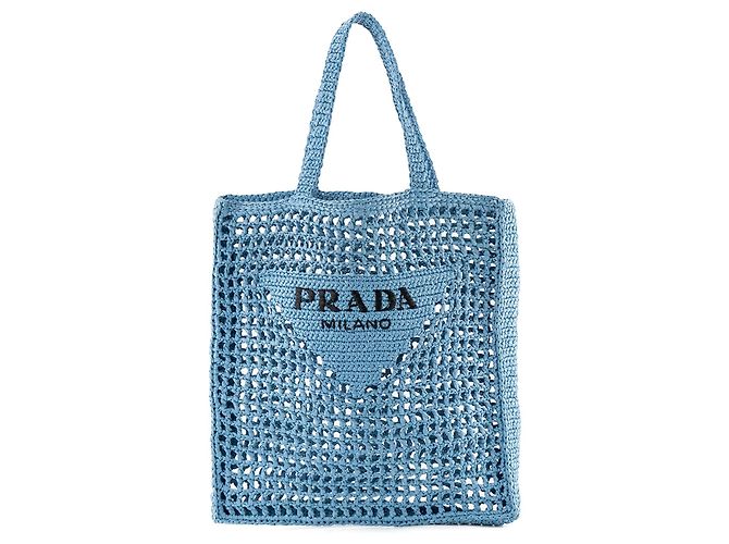 PRADA - Sac Cabas en crochet Prada en raphia bleu