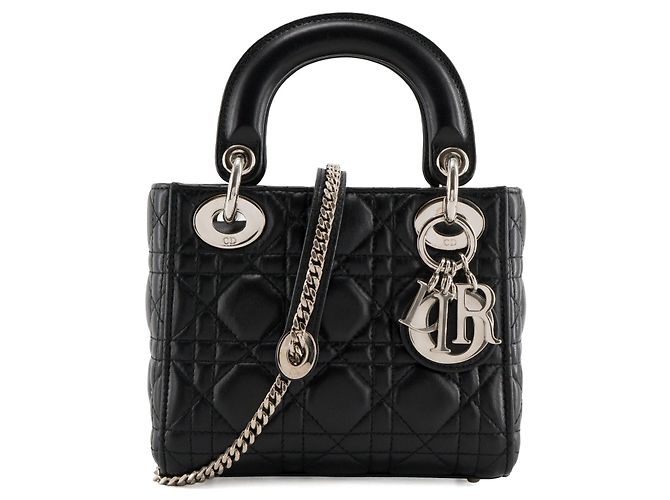 DIOR - Bolsa de ombro Lady Dior mini em couro cannage preto