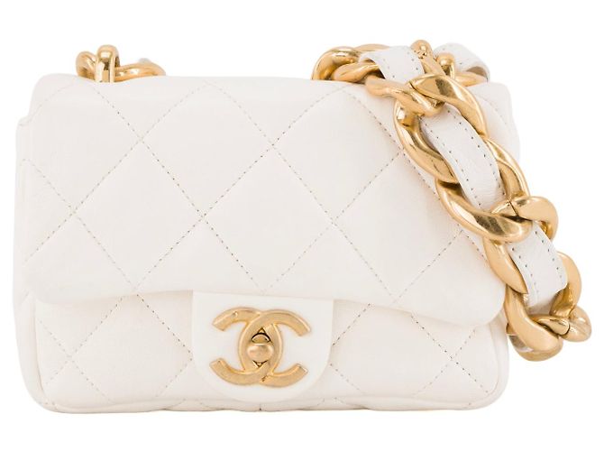 CHANEL - Borsa a tracolla Classique/Timeless Chain in pelle stropicciata bianca Bianco