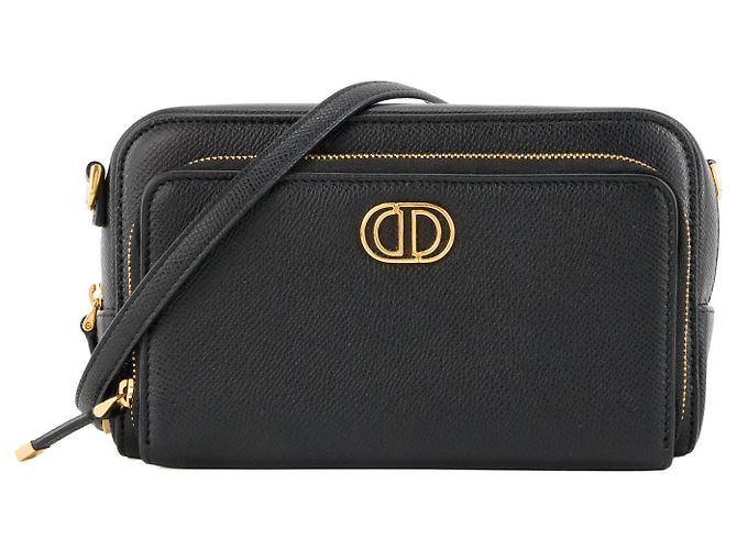 DIOR - Bolsa de ombro Caro Double Pouch Dior em couro grão preto