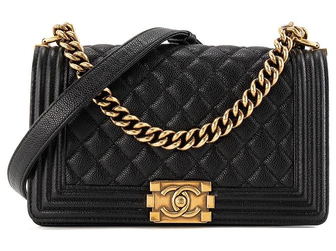 CHANEL - Borsa a tracolla Chanel Boy medium in pelle caviar nera Nero