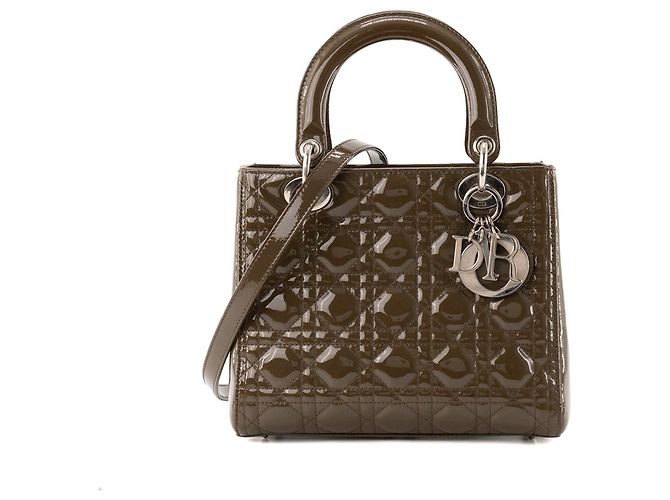 DIOR - borsa a mano Lady Dior medium in pelle laccata cannage marrone
