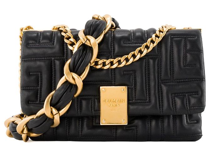 BALMAIN - Borsa a tracolla 1945 Soft Balmain in pelle matelassé nera Nero