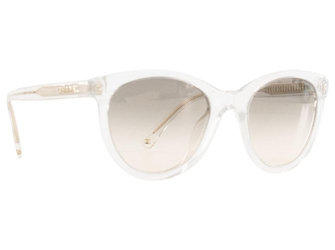 CHANEL - Occhiali da sole Chanel in acetato trasparente e glitter argento Bianco