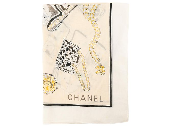 CHANEL - Pañuelo Chanel de algodón amarillo y blanco Beige