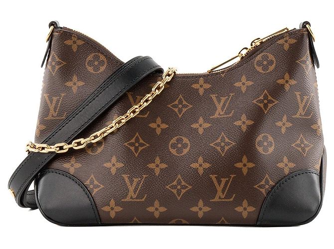 LOUIS VUITTON - Borsa a tracolla Louis Vuitton Boulogne PM in canvas monogram e pelle nera Marrone