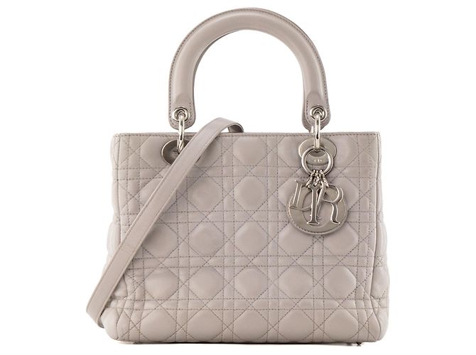 Autre Marque DIOR - borsa a mano Lady Dior medium in pelle cannage grigia Grigio
