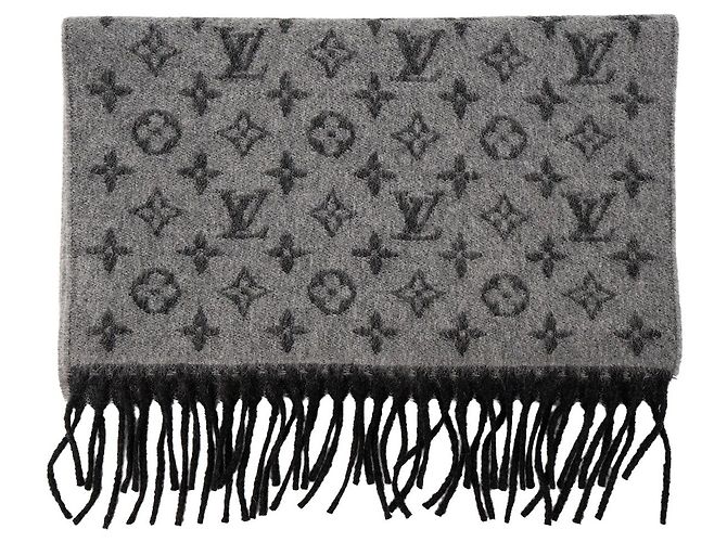 LOUIS VUITTON - Sciarpa Monogram Gradient Louis Vuitton in cashmere e lana nera e grigia Grigio