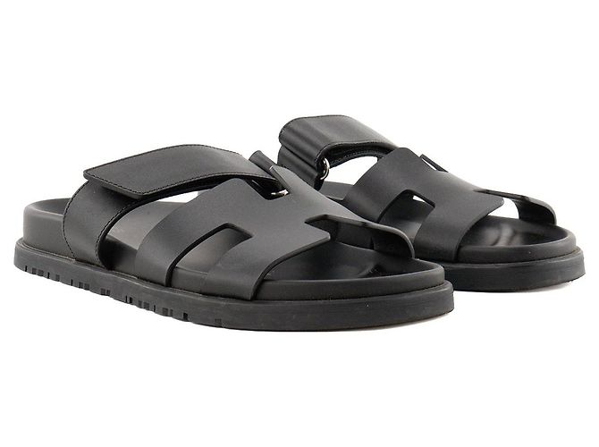 HERMÈS - Sandali Chypre Hermès in pelle liscia nera (T36) Nero