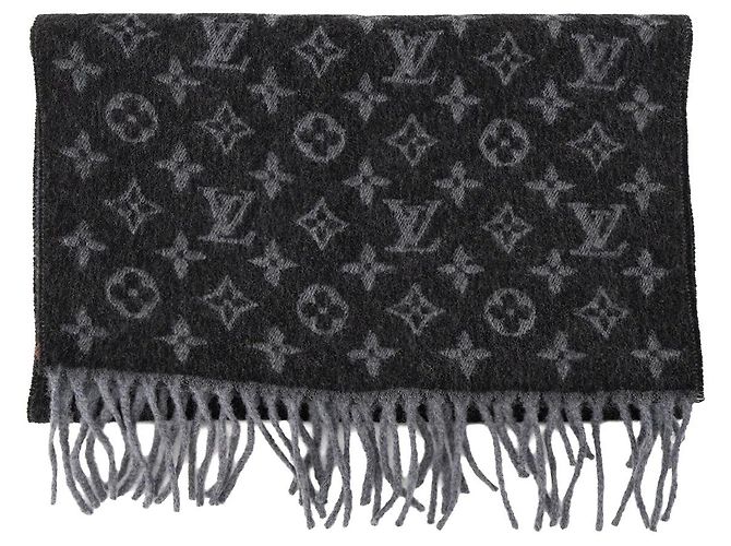 LOUIS VUITTON - Sciarpa Louis Vuitton in cashmere e lana nera e grigia Nero