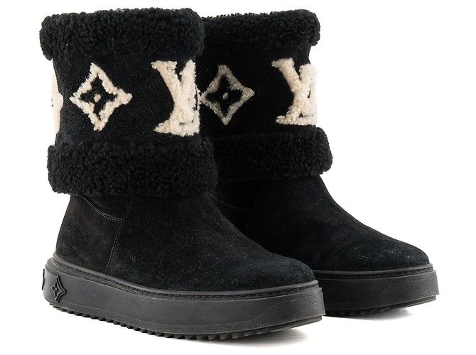 LOUIS VUITTON - Botas Snowdrop Louis Vuitton em lã preta e branca (T37) Preto