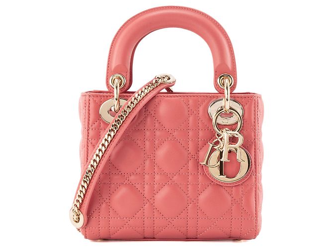 DIOR - Bolsa de ombro Lady Dior mini Dior em couro cannage rosa