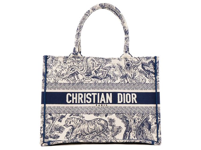 Autre Marque DIOR - Borsa cabas Book Tote medium in toile de jouy blu navy e bianca