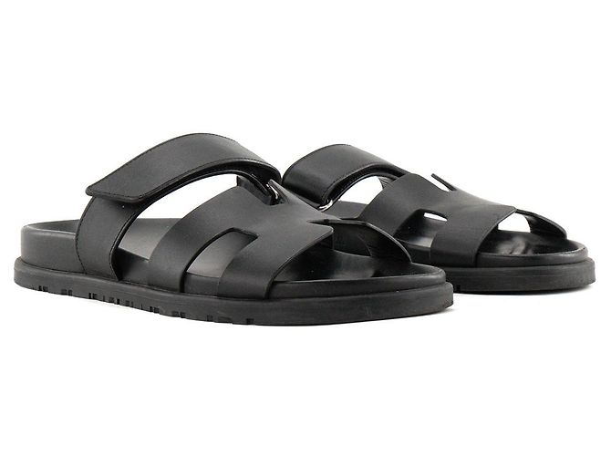 HERMÈS - Sandali Chypre Hermès in pelle liscia nera (T37) Nero