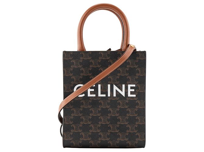 Céline CELINE - Cabas Plat PM Celine en toile enduite monogrammée marron