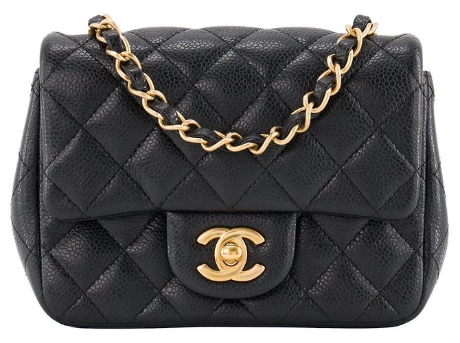 CHANEL - Borsa a tracolla Classic/Timeless Mini Square Chanel in pelle caviar nera Nero