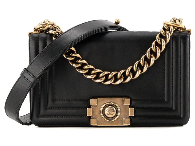 CHANEL - Borsa a tracolla Boy Mini Chanel in pelle liscia nera Nero