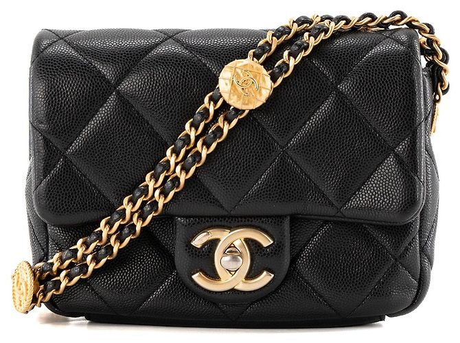CHANEL - Borsa a tracolla Classic/Timeless mini Chanel in pelle caviar nera Nero