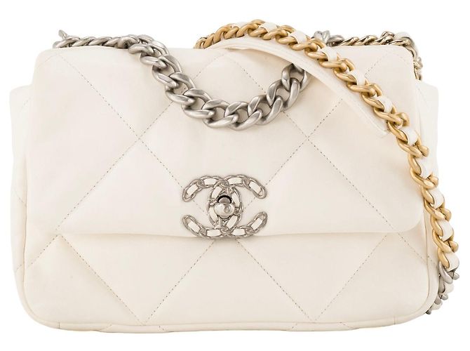 CHANEL - Bolsa de ombro Chanel 19 em couro liso branco