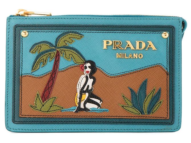 Etiquette PRADA - Pochette Mini Prada in pelle martellata blu