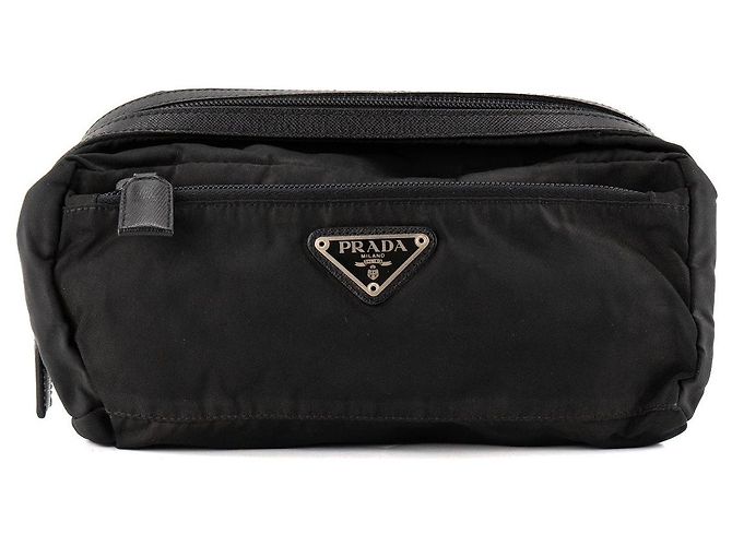 PRADA - Pochette in Re-Nylon Prada e pelle saffiano nera Nero