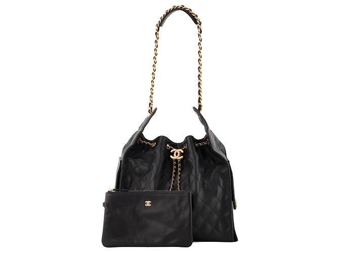 CHANEL - Borsa a tracolla Chanel 25 medium in pelle martellata nera Nero