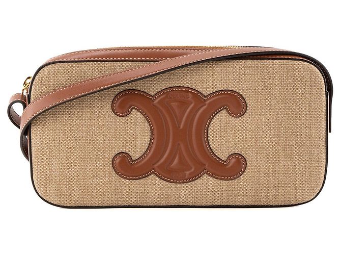 Céline CELINE - Borsa a tracolla Triomphe Camera in tela e pelle tan marrone