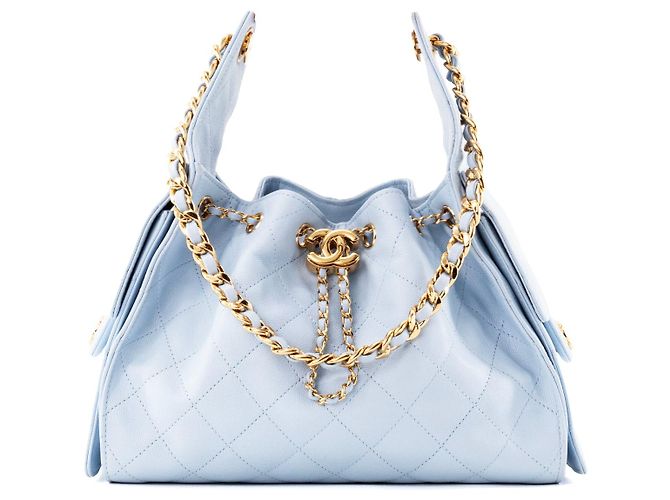 CHANEL - Bolsa de ombro Chanel 25 small em couro light blue Azul