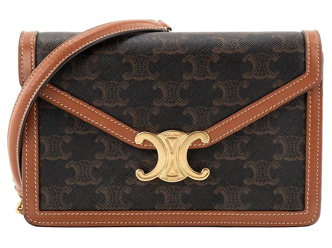 Céline CELINE - Bolsa de ombro Margo Celine em tela revestida e couro tan Marrom