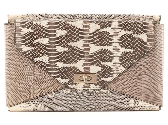 GIVENCHY - Pochette Givenchy en cuir exotique python marron et beige