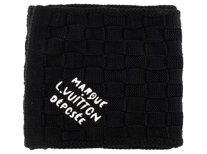 LOUIS VUITTON - Sciarpa Louis Vuitton Damier Snug in lana nera Nero