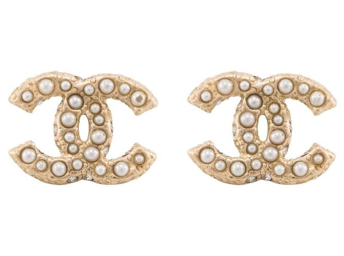 CHANEL - Orecchini CC Chanel in metallo champagne e perle D'oro