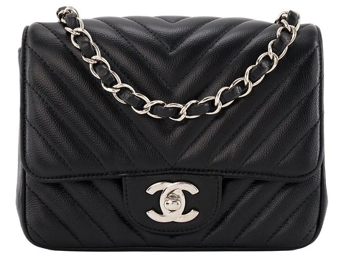 CHANEL - Borsa a tracolla Classique/Timeless Mini Square Chanel in pelle caviar nera Nero