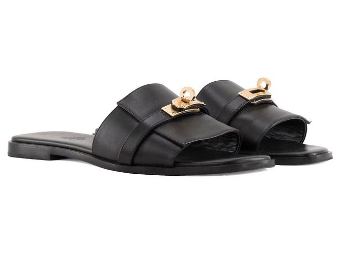 HERMÈS - Sandali Giulia Hermès in pelle liscia nera (T37) Nero